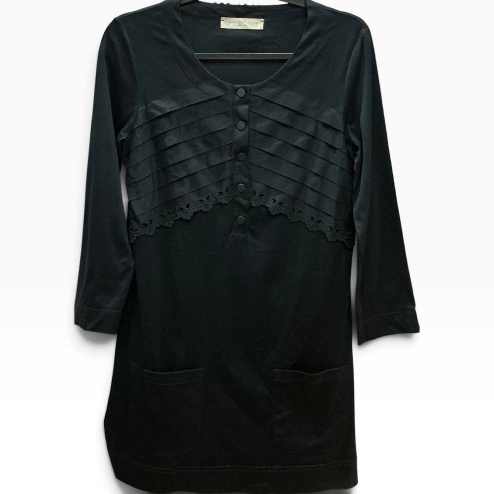 Stella McCartney Black Cotton Pleated Snap Front Mini Dress Tunic Italy Small